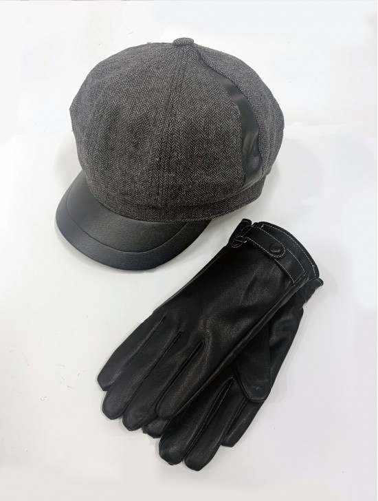 Winter Warm Wool Beret and Glove Set (HAT1333BK + GL1201)
